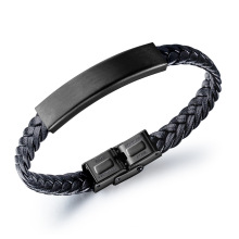 2021 new fashion factory trendy customized stainless steel luxury weaving leather mens bracelet